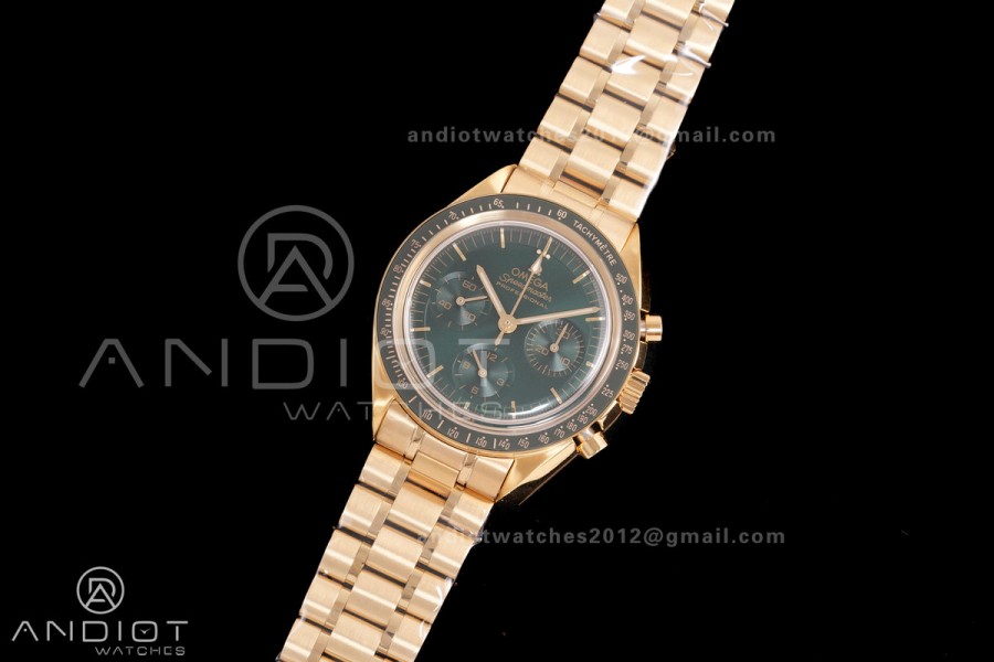 Speedmaster Professional YG N1F Best Edition Green Dial On YG Bracelet Asian 3861