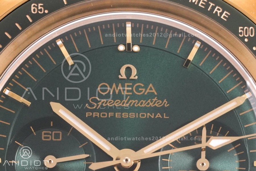 Speedmaster Professional YG N1F Best Edition Green Dial On YG Bracelet Asian 3861