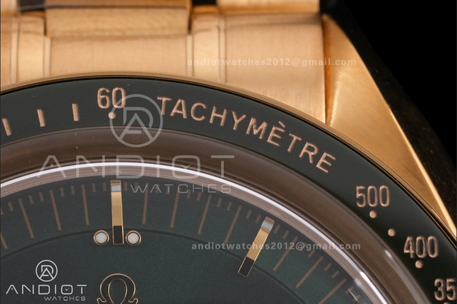 Speedmaster Professional YG N1F Best Edition Green Dial On YG Bracelet Asian 3861