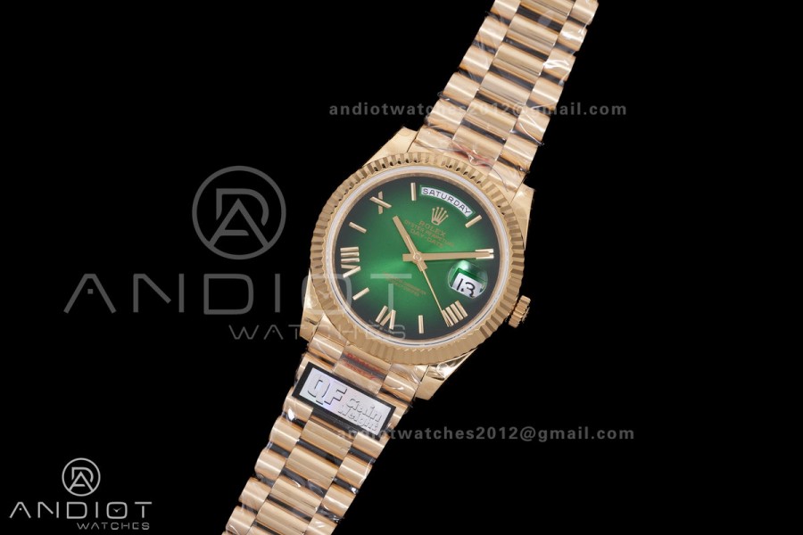 Day Date 228238 40mm Gain Weight QF 1:1 Best Edition Green Dial Roman Marker On YG President Bracelet DD3255