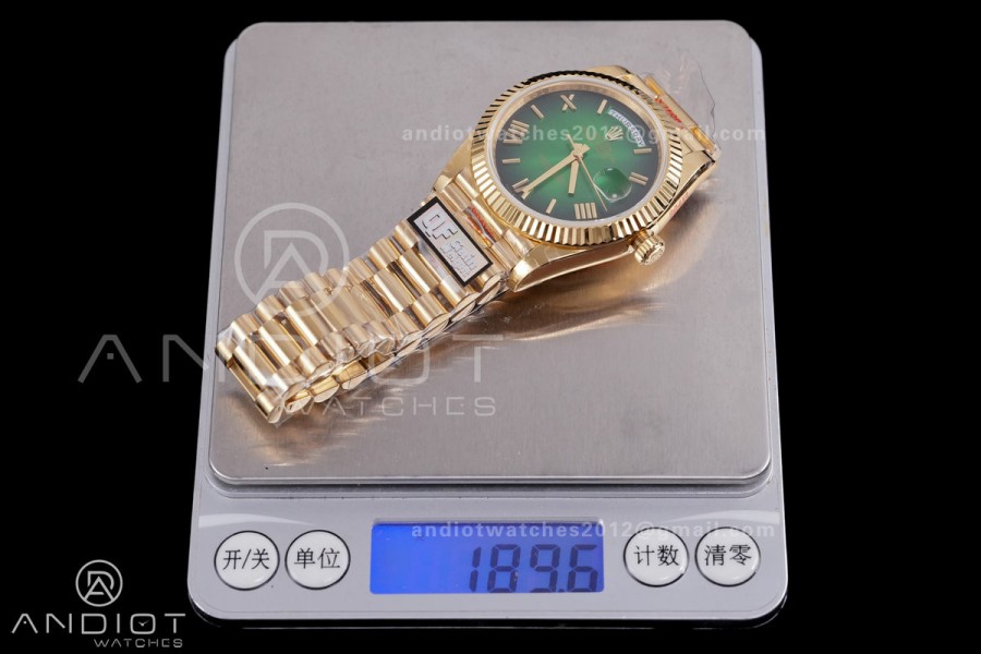 Day Date 228238 40mm Gain Weight QF 1:1 Best Edition Green Dial Roman Marker On YG President Bracelet DD3255