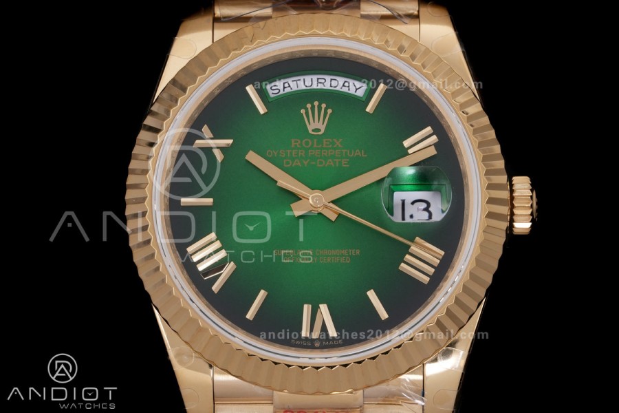 Day Date 228238 40mm Gain Weight QF 1:1 Best Edition Green Dial Roman Marker On YG President Bracelet DD3255