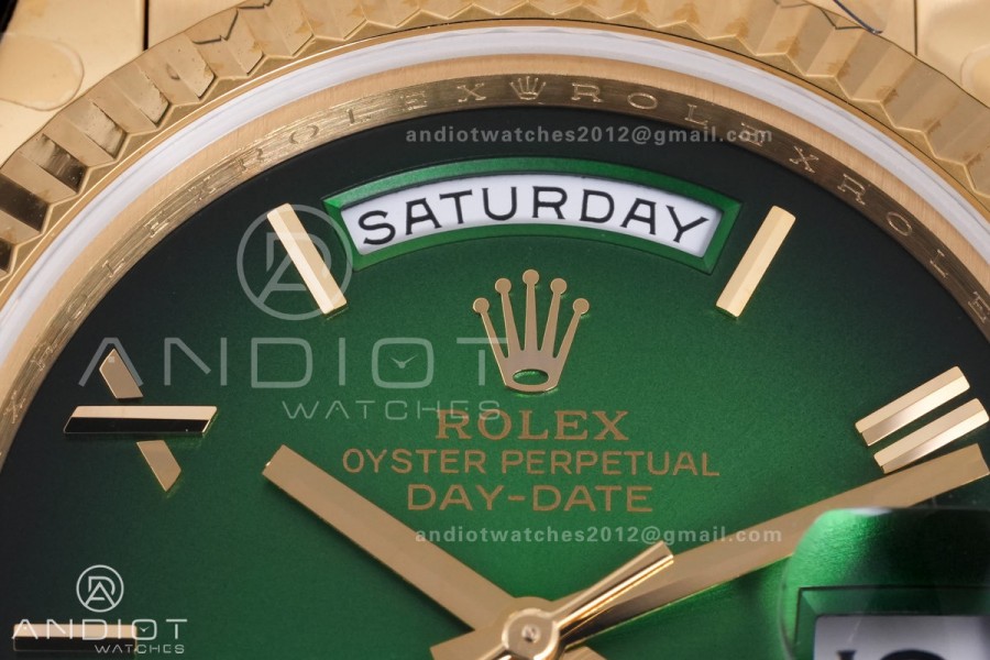 Day Date 228238 40mm Gain Weight QF 1:1 Best Edition Green Dial Roman Marker On YG President Bracelet DD3255