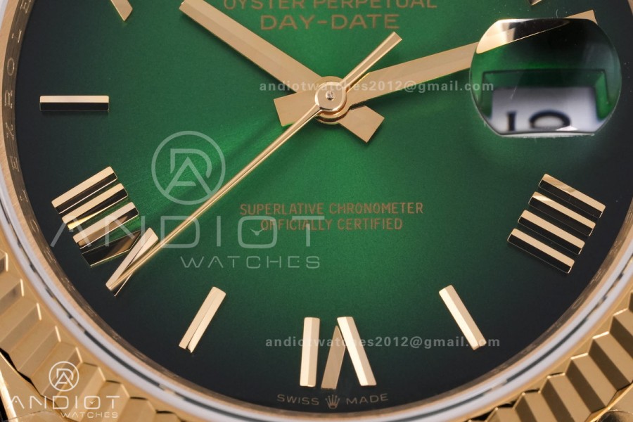 Day Date 228238 40mm Gain Weight QF 1:1 Best Edition Green Dial Roman Marker On YG President Bracelet DD3255