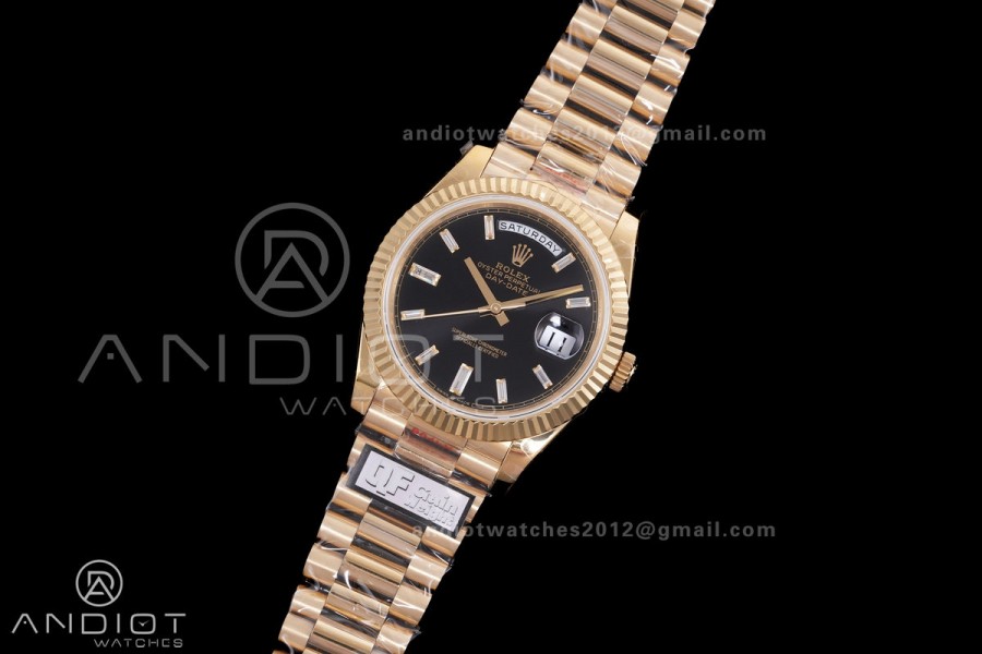 Day Date 228238 40mm Gain Weight QF 1:1 Best Edition Black Dial T Diamond Markers On YG President Bracelet DD3255