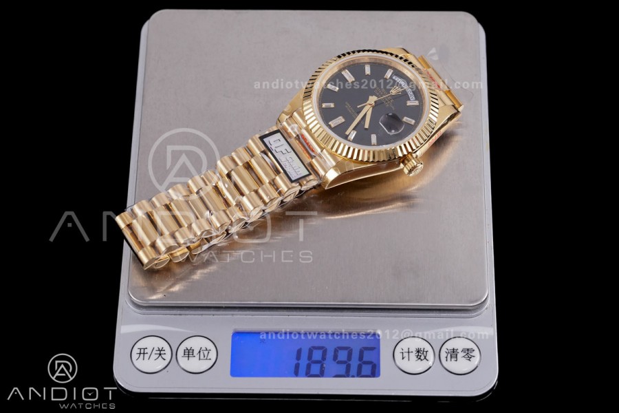 Day Date 228238 40mm Gain Weight QF 1:1 Best Edition Black Dial T Diamond Markers On YG President Bracelet DD3255