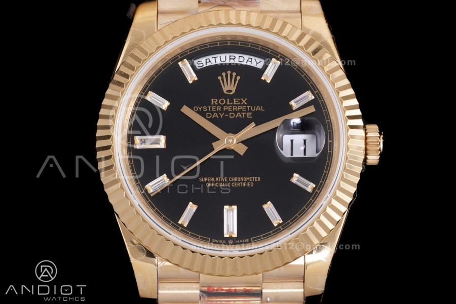 Day Date 228238 40mm Gain Weight QF 1:1 Best Edition Black Dial T Diamond Markers On YG President Bracelet DD3255