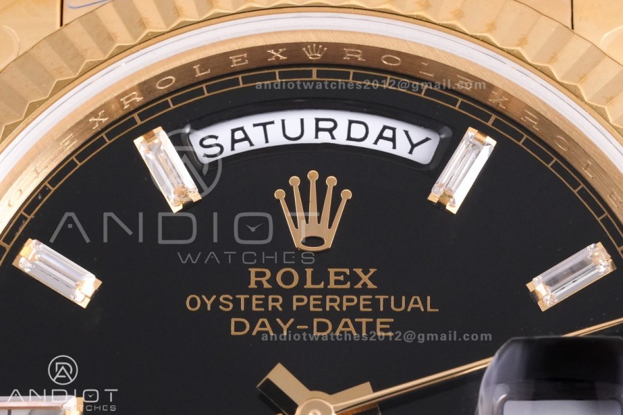Day Date 228238 40mm Gain Weight QF 1:1 Best Edition Black Dial T Diamond Markers On YG President Bracelet DD3255