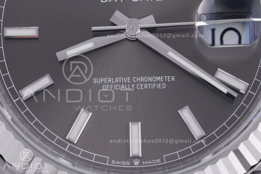 Day Date 228239 40mm 904L SS VSF 1:1 Best Edition Gray Dial Stick Marker On SS President Bracelet DD3255