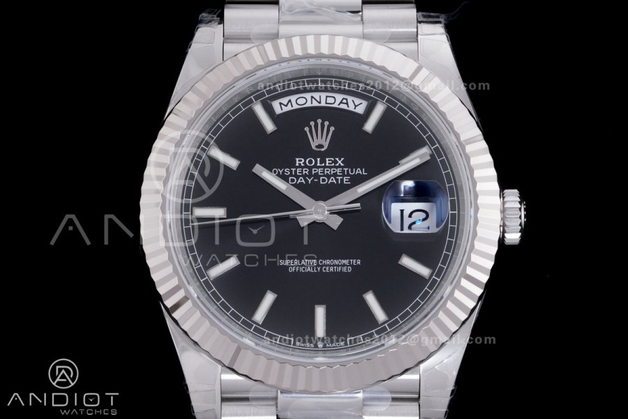 Day Date 228239 40mm 904L SS VSF 1:1 Best Edition Black Dial Stick Marker On SS President Bracelet DD3255