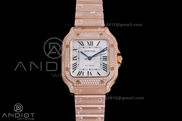 Santos de Cartier 35mm BVF 1:1 Best Edition RG White Dial Diamond Bezel on YG Smart-Links Bracelet MIYOTA 9039