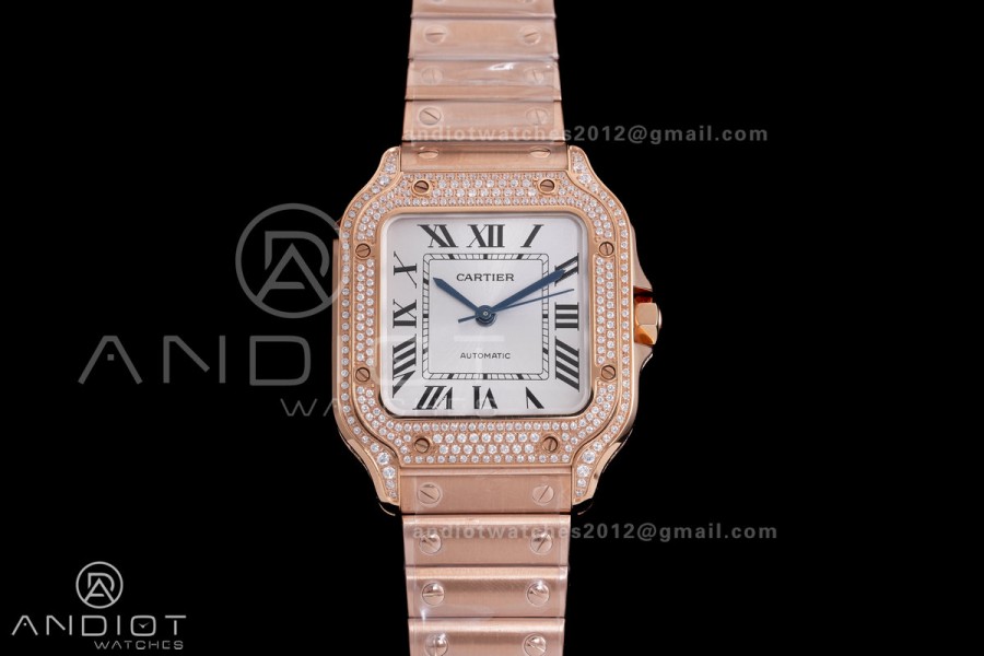Santos de Cartier 35mm BVF 1:1 Best Edition RG White Dial Diamond Bezel on YG Smart-Links Bracelet MIYOTA 9039