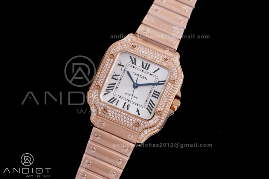 Santos de Cartier 35mm BVF 1:1 Best Edition RG White Dial Diamond Bezel on YG Smart-Links Bracelet MIYOTA 9039