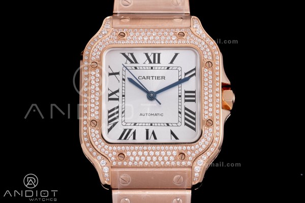 Santos de Cartier 35mm BVF 1:1 Best Edition RG White Dial Diamond Bezel on YG Smart-Links Bracelet MIYOTA 9039