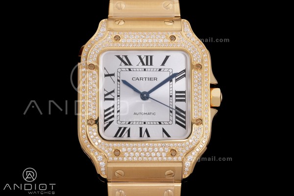 Santos de Cartier 35mm BVF 1:1 Best Edition YG White Dial Diamond Bezel on YG Smart-Links Bracelet MIYOTA 9039