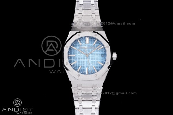 Royal Oak 41mm 15510BC SS ZF 1:1 Best Edition Ice Blue Textured Dial on SS Bracelet SA4302 Super Clone