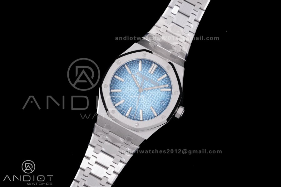 Royal Oak 41mm 15510BC SS ZF 1:1 Best Edition Ice Blue Textured Dial on SS Bracelet SA4302 Super Clone