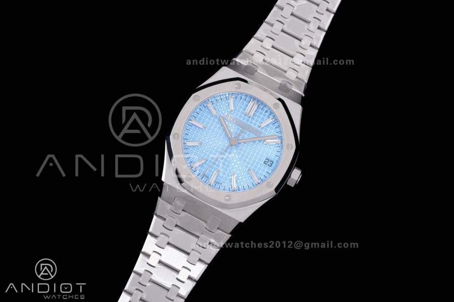 Royal Oak 41mm 15510BC SS ZF 1:1 Best Edition Ice Blue Crystal Dial on SS Bracelet SA4302 Super Clone