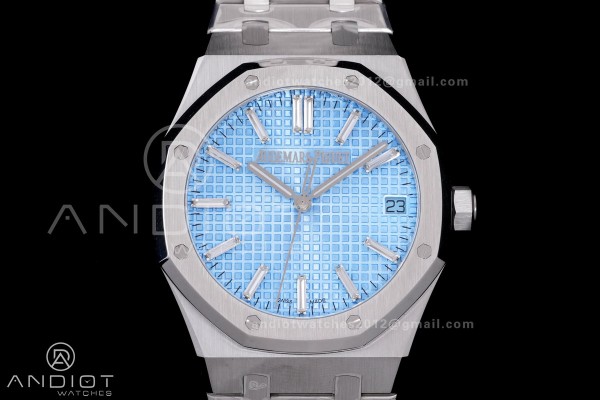 Royal Oak 41mm 15510BC SS ZF 1:1 Best Edition Ice Blue Crystal Dial on SS Bracelet SA4302 Super Clone