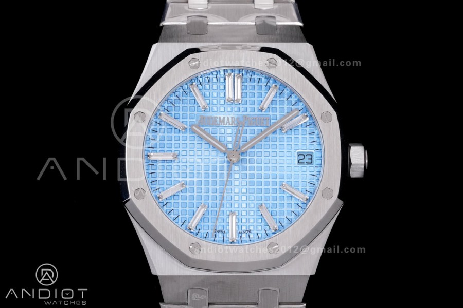 Royal Oak 41mm 15510BC SS ZF 1:1 Best Edition Ice Blue Crystal Dial on SS Bracelet SA4302 Super Clone
