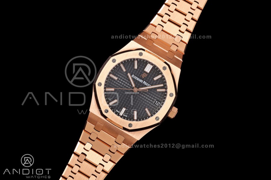 Royal Oak 41mm 15500 RG JF 1:1 Best Edition Black Dial on RG Bracelet SA4302 Super Clone