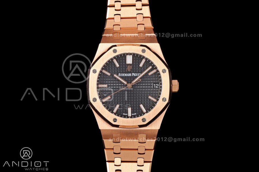 Royal Oak 41mm 15500 RG JF 1:1 Best Edition Black Dial on RG Bracelet SA4302 Super Clone