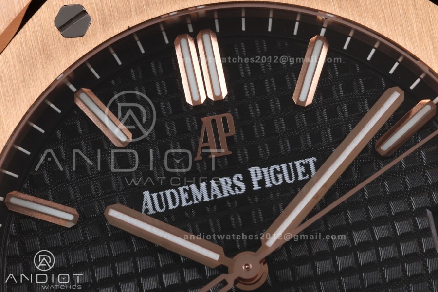 Royal Oak 41mm 15500 RG JF 1:1 Best Edition Black Dial on RG Bracelet SA4302 Super Clone