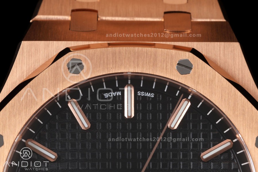 Royal Oak 41mm 15500 RG JF 1:1 Best Edition Black Dial on RG Bracelet SA4302 Super Clone