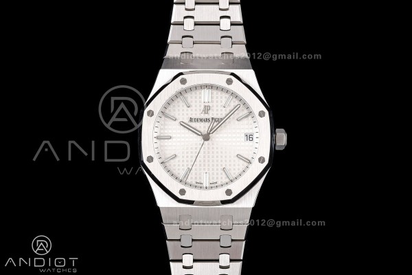 Royal Oak 41mm 15500 SS JF 1:1 Best Edition White Dial on SS Bracelet SA4302 Super Clone