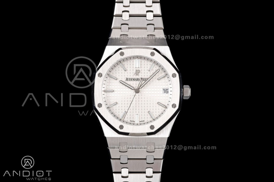 Royal Oak 41mm 15500 SS JF 1:1 Best Edition White Dial on SS Bracelet SA4302 Super Clone