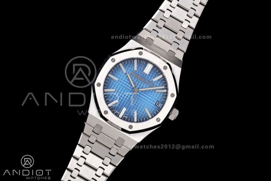 Royal Oak 41mm 15510 SS JF 1:1 Best Edition Blue Ombre Dial on SS Bracelet SA4302 Super Clone