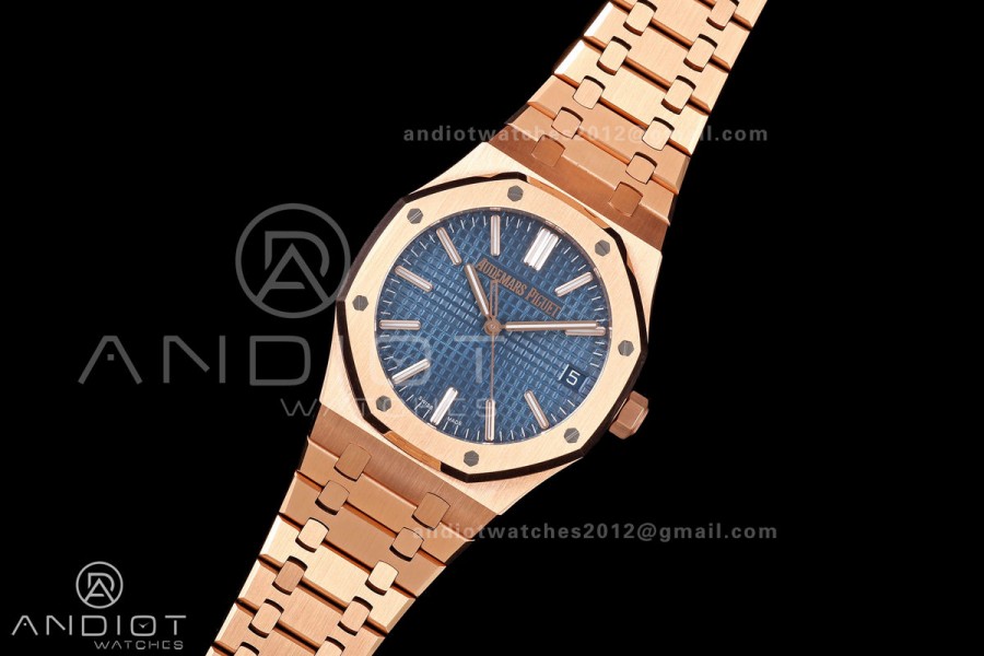 Royal Oak 41mm 15510 RG JF 1:1 Best Edition Blue Dial on RG Bracelet SA4302 Super Clone