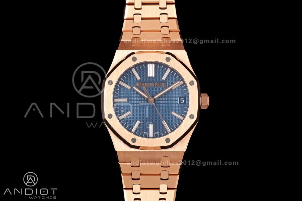 Royal Oak 41mm 15510 RG JF 1:1 Best Edition Blue Dial on RG Bracelet SA4302 Super Clone