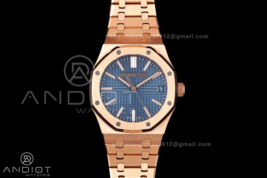 Royal Oak 41mm 15510 RG JF 1:1 Best Edition Blue Dial on RG Bracelet SA4302 Super Clone