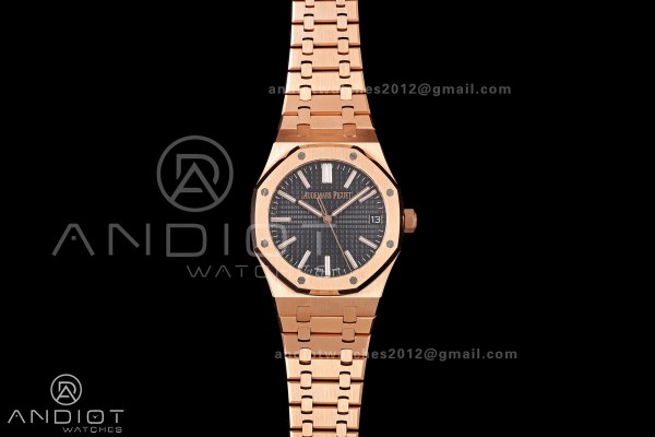 Royal Oak 41mm 15510 RG JF 1:1 Best Edition Black Dial on RG Bracelet SA4302 Super Clone