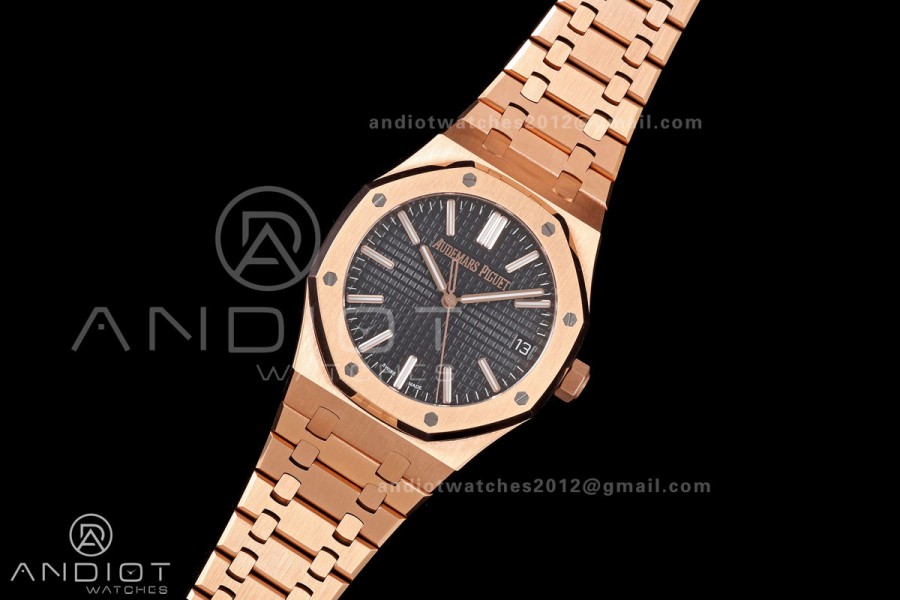 Royal Oak 41mm 15510 RG JF 1:1 Best Edition Black Dial on RG Bracelet SA4302 Super Clone