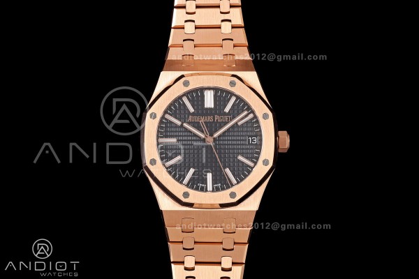 Royal Oak 41mm 15510 RG JF 1:1 Best Edition Black Dial on RG Bracelet SA4302 Super Clone