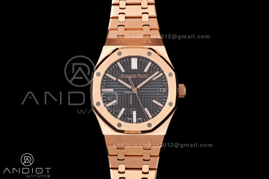 Royal Oak 41mm 15510 RG JF 1:1 Best Edition Black Dial on RG Bracelet SA4302 Super Clone