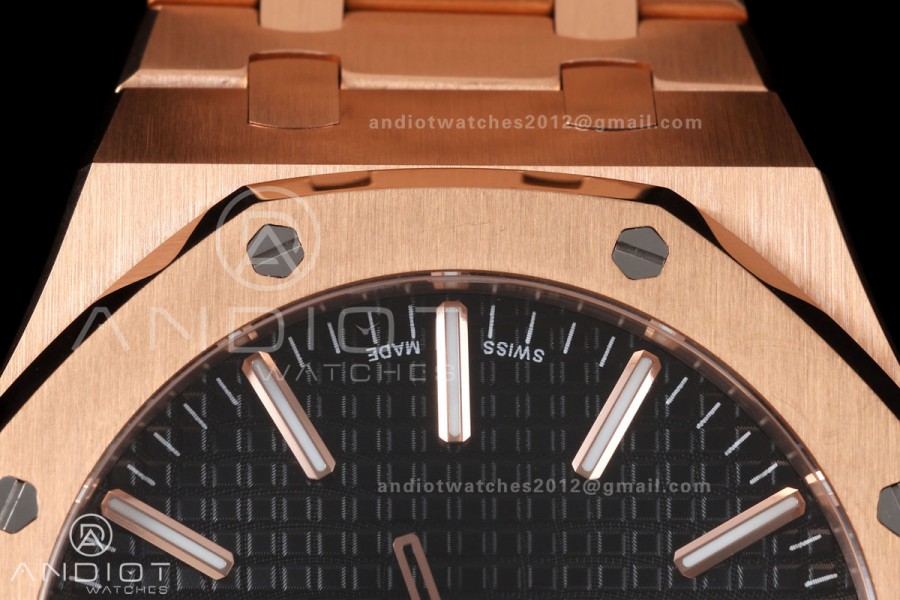 Royal Oak 41mm 15510 RG JF 1:1 Best Edition Black Dial on RG Bracelet SA4302 Super Clone