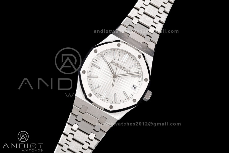 Royal Oak 41mm 15510 SS JF 1:1 Best Edition White Dial on SS Bracelet SA4302 Super Clone