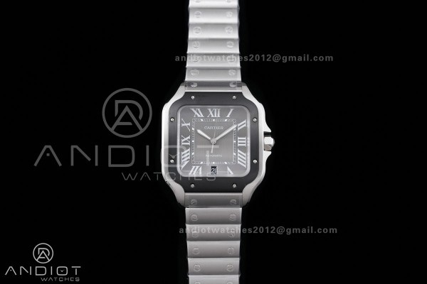 Santos de Cartier 40mm SS BVF 1:1 Best Edition Gray Dial Black Bezel on SS Bracelet MIYOTA 9015