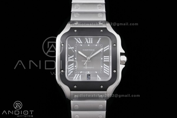 Santos de Cartier 40mm SS BVF 1:1 Best Edition Gray Dial Black Bezel on SS Bracelet MIYOTA 9015