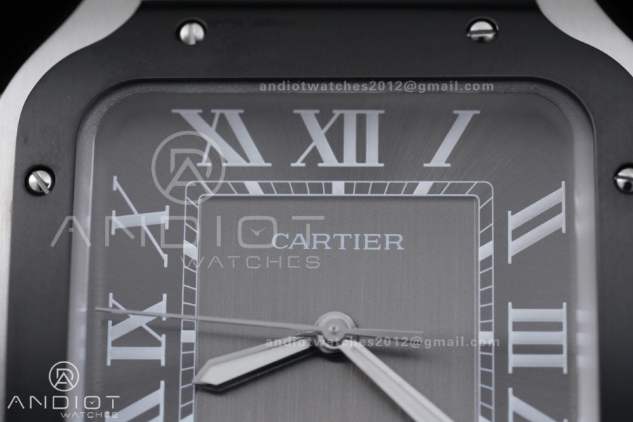 Santos de Cartier 40mm SS BVF 1:1 Best Edition Gray Dial Black Bezel on SS Bracelet MIYOTA 9015
