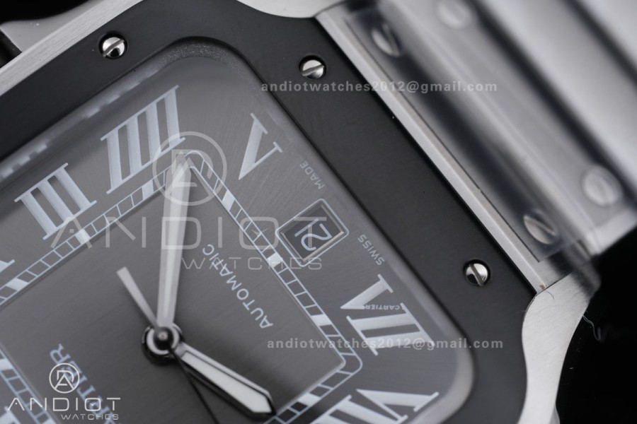Santos de Cartier 40mm SS BVF 1:1 Best Edition Gray Dial Black Bezel on SS Bracelet MIYOTA 9015