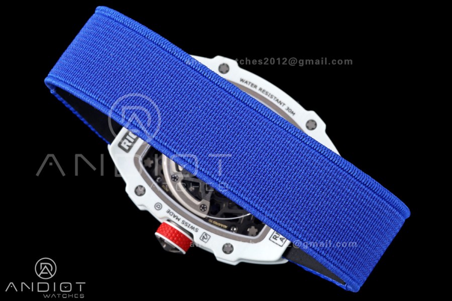 RICH Maker's 1:1 RM67-02 White NTPT France Blue/Red/White Skeleton Dial CRMA7 Super Clone Pro V2