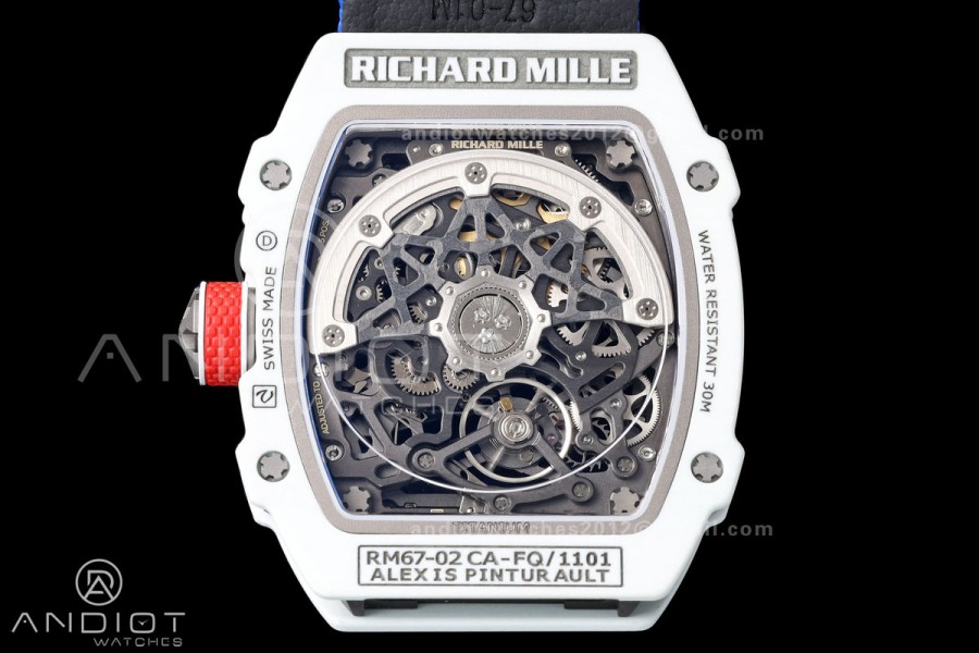 RICH Maker's 1:1 RM67-02 White NTPT France Blue/Red/White Skeleton Dial CRMA7 Super Clone Pro V2