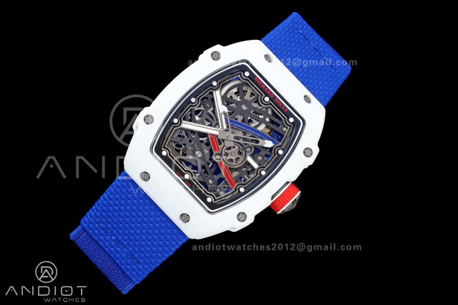 RICH Maker's 1:1 RM67-02 White NTPT France Blue/Red/White Skeleton Dial CRMA7 Super Clone Pro V2