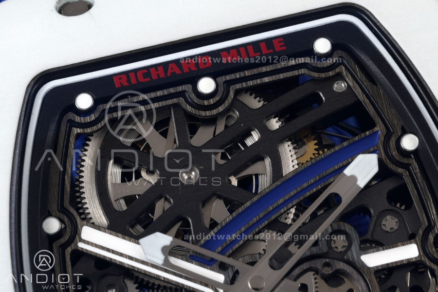 RICH Maker's 1:1 RM67-02 White NTPT France Blue/Red/White Skeleton Dial CRMA7 Super Clone Pro V2