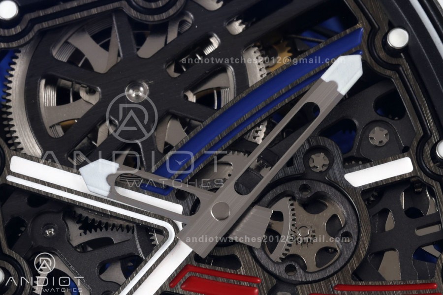 RICH Maker's 1:1 RM67-02 White NTPT France Blue/Red/White Skeleton Dial CRMA7 Super Clone Pro V2