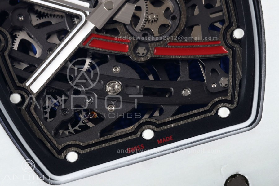RICH Maker's 1:1 RM67-02 White NTPT France Blue/Red/White Skeleton Dial CRMA7 Super Clone Pro V2